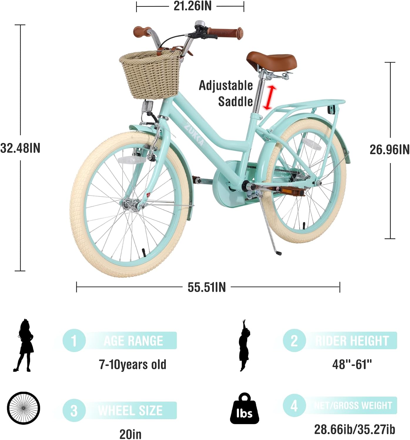 MEGHNA Cruiser Bike 20 inch/24 inch Wheels Girls Women Bike Single Speed Commuter Bike with Basket V-Brake and Coast Brake Women Ladys Bicycle, Multicolors