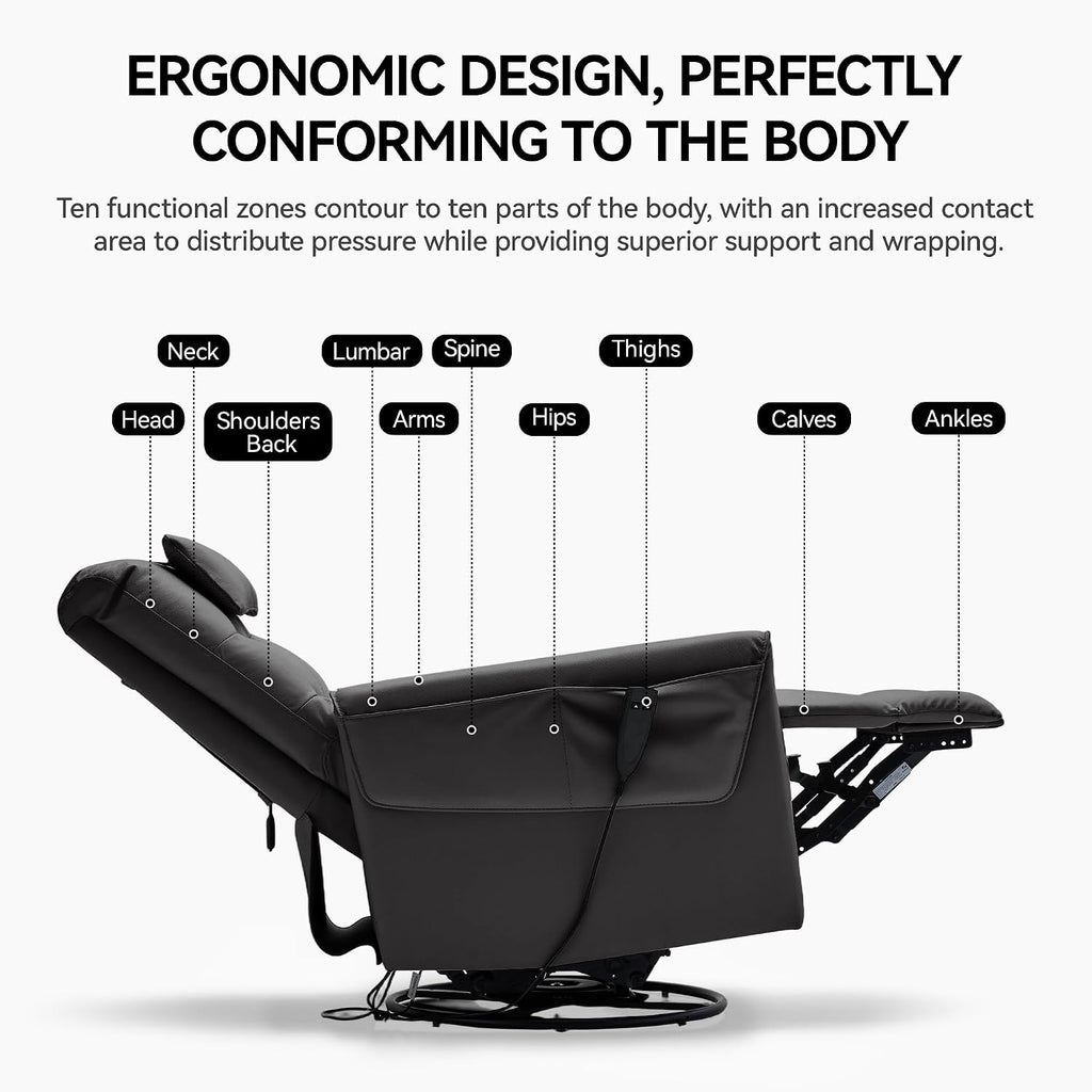 AIRSKY Genuine Leather Power Rocker Recliner Chair, Italian Water-Washing Process, Rocking Chair Nursery,Swivel Rocker Recliner Nursery Glider, Small Recliners for Small Spaces, Black, P1