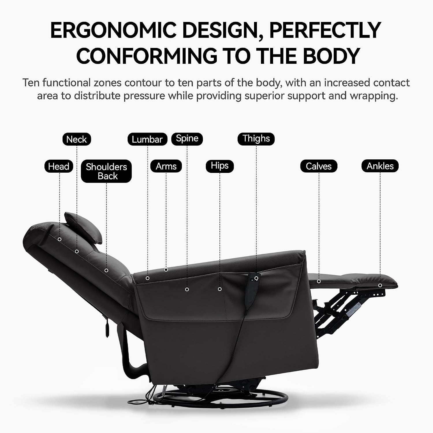 AIRSKY Genuine Leather Power Rocker Recliner Chair, Italian Water-Washing Process, Rocking Chair Nursery,Swivel Rocker Recliner Nursery Glider, Small Recliners for Small Spaces, Black, P1