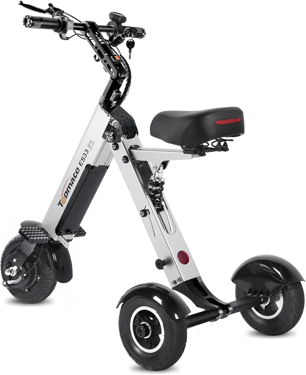 TopMate ES33 Powered Mobility Scooter 3 Wheels Foldable with Seat for Adults, Lightweight Electric Scooter with Removable 36V 7.8AH Battery, Reverse Function & Key Switch for Commute and Travel