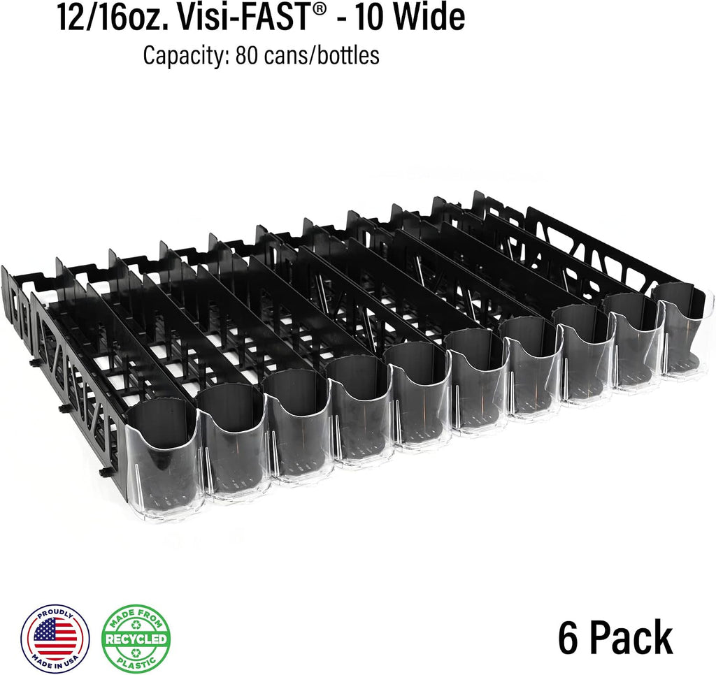Visi-FAST Spring Push Drink Dispenser, Refrigerator Organizers and Storage for 12/16 oz Beverages, Bottles, and Cans, Drink Dispenser for Fridge, Commercial and Home, (Pack of 6)