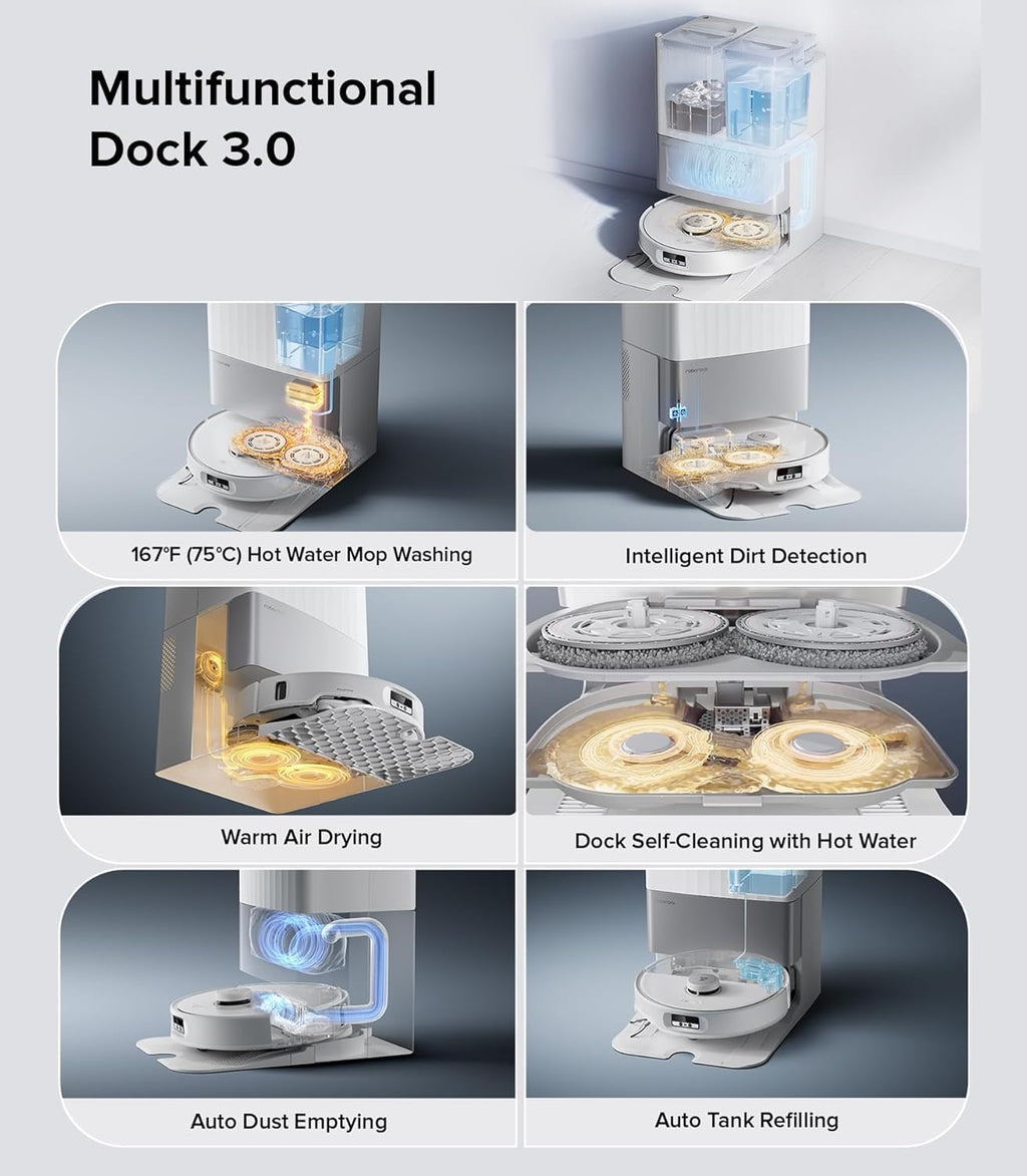 roborock Qrevo Edge Robot Vacuum and Mop, 18,500Pa Suction, Zero-Tangling, AdaptiLift Chassis, Hot Water Mop Washing & Dock Self Cleaning (Renewed)