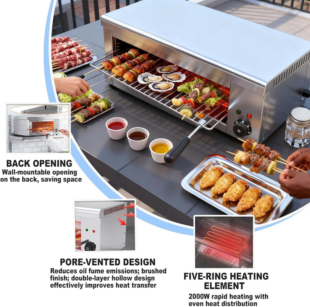 Electric Melter Grill,Commercial Salamander Broiler, 50–300°C Indoor Commercial Beef Chicken Grill, Stainless Steel Steak Cooker, for Home Use