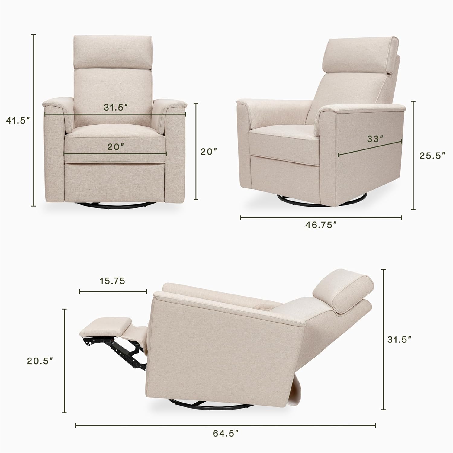 Namesake Willa Pro Power Recliner and Swivel Glider in Performance Beach Eco-Weave, Built-in USB Charging Port, Adjustable Headrest and Lumbar Support | Greenguard Gold and CertiPUR-US® Certified