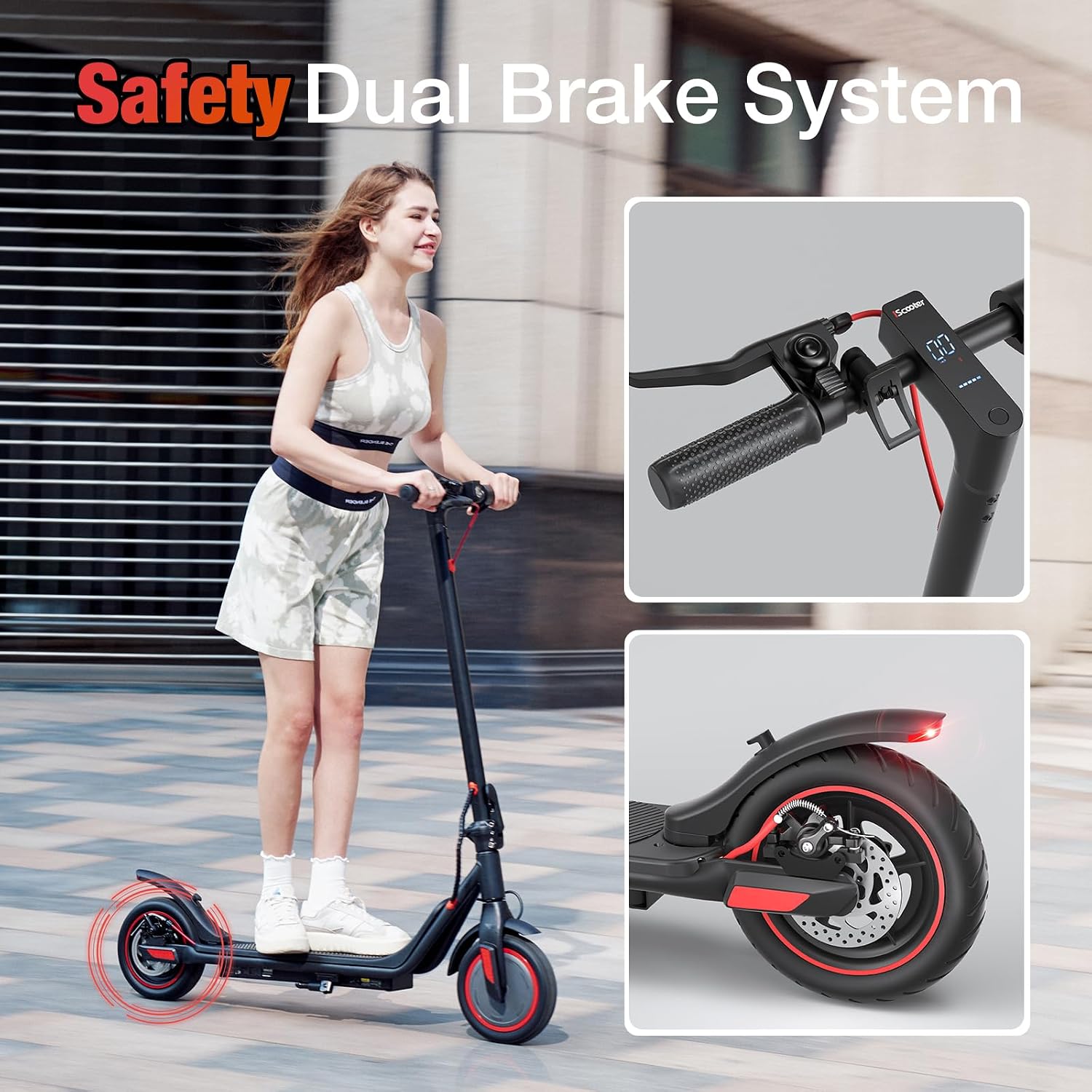 iScooter Electric Scooter Adults & Big Kids, Cruise Control, Dual Braking System, Smart App, Foldable Electric Scooter for Commuting & Campus Use