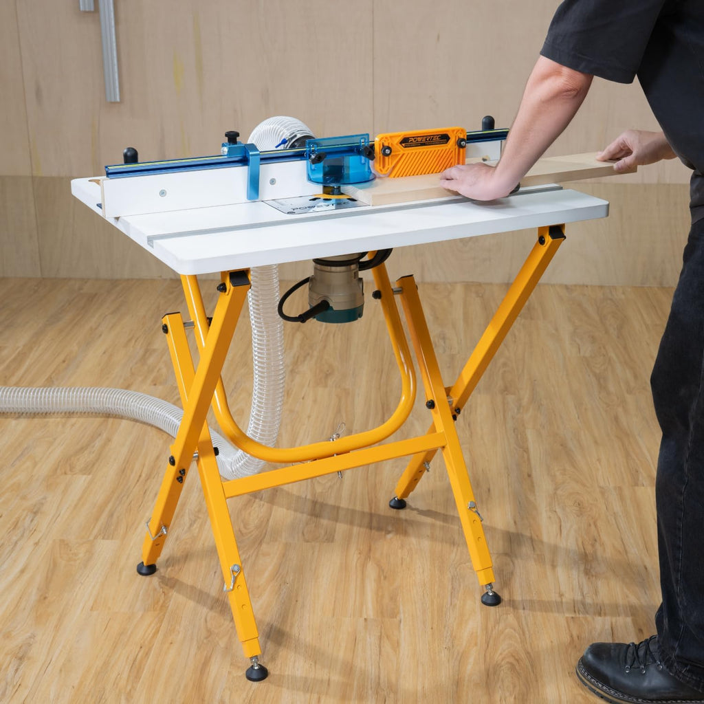 POWERTEC Folding Work Stand for Router Tabletop - Adjustable Height 32.7' to 35', Heavy Duty Steel, Portable Workbench Stand (UT1010)