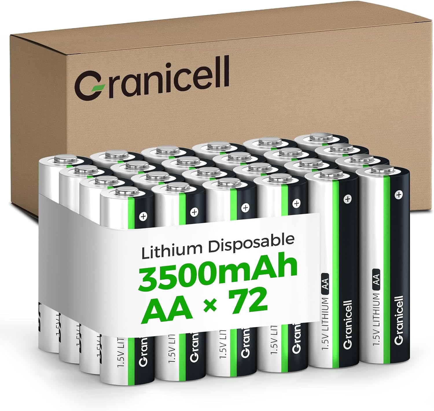 Granicell 72-Pack 3500mAh Lithium AA Batteries | 1.5V for Blink Cameras, Smart Locks, Alarms & Tech Devices | 10-Year Life, Leak-Proof, Extreme-Temp Resistant (Non-Rechargeable)