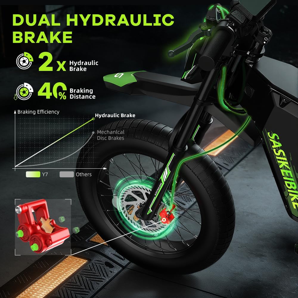 3000W Motor Peak Electric Motorcycle for Adults, 52V 35AH 45MPH+ Ebikes for Adults,20' Fat Tire Electric Dirt Bike,100 Miles Mountain Off-Road E Dirt Bike,Dual Hydraulic Brakes UL Certified