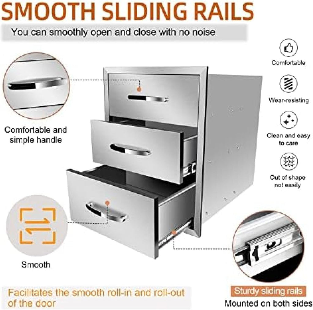Stainless Steel Double Drawers for Outdoor Kitchen Grilling Station - 18Wx23Dx23H-3L