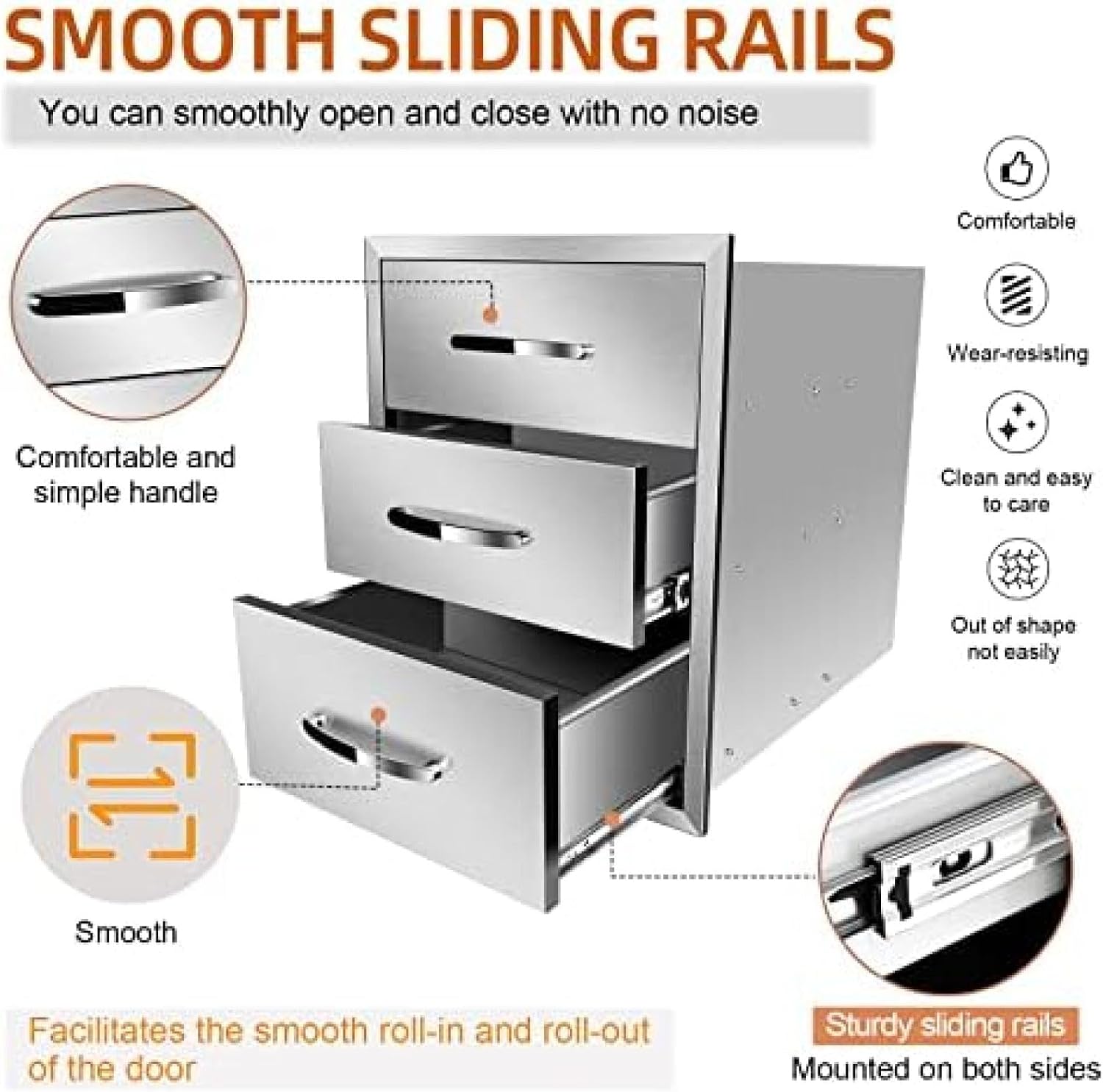 Stainless Steel Double Drawers for Outdoor Kitchen Grilling Station - 18Wx23Dx23H-3L