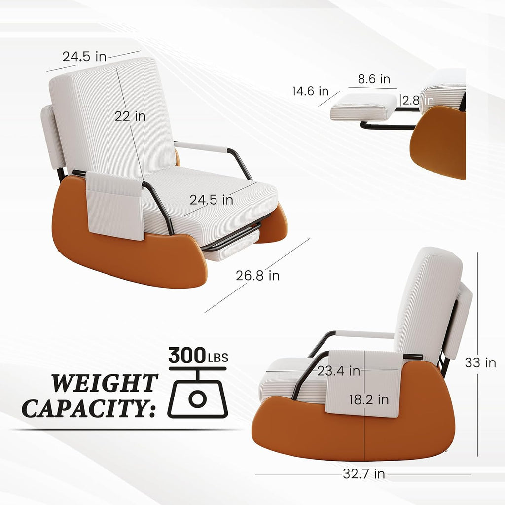 Furniliving Modern Glider Rocking Chair, Upholstered Nursery Glider Chair with Adjustable Recline & Retractable Footrest, Comfortable Lounge Chair for Mom Nursery Living Room Bedroom White