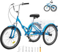 VEVOR Folding Adult Tricycle,Adult Folding Trikes, 3 Wheel Cruiser Bike with Large Basket & Adjustable Seat, Shopping Picnic Foldable Tricycles for Women, Men, Seniors