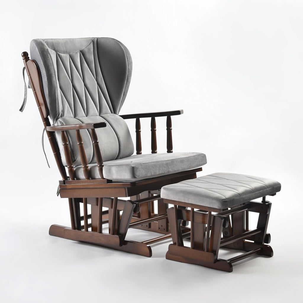 Comfort Deluxe Glider Chair and Ottoman Set (Silver)
