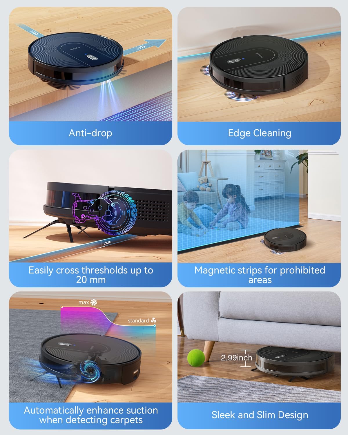 Robot Vacuum Cleaner with Self-Emptying Base, 9000Pa Strong Suction, 85-Day Auto Dustbin, Wi-Fi/App/Alexa Control, Robotic Vacuum for Pet Hair, Low Carpets & Hard Floors