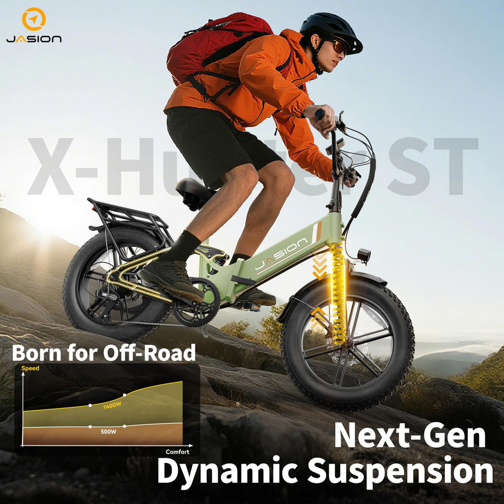 Jasion X Hunter ST 20' Electric Bike for Adults,Peak 1400W Motor,30MPH Max Speed Foldable Ebike,71 Miles Range Folding E Bicycles,624WH Battery,Hydraulic Disc Brakes,UL 2849 Certified