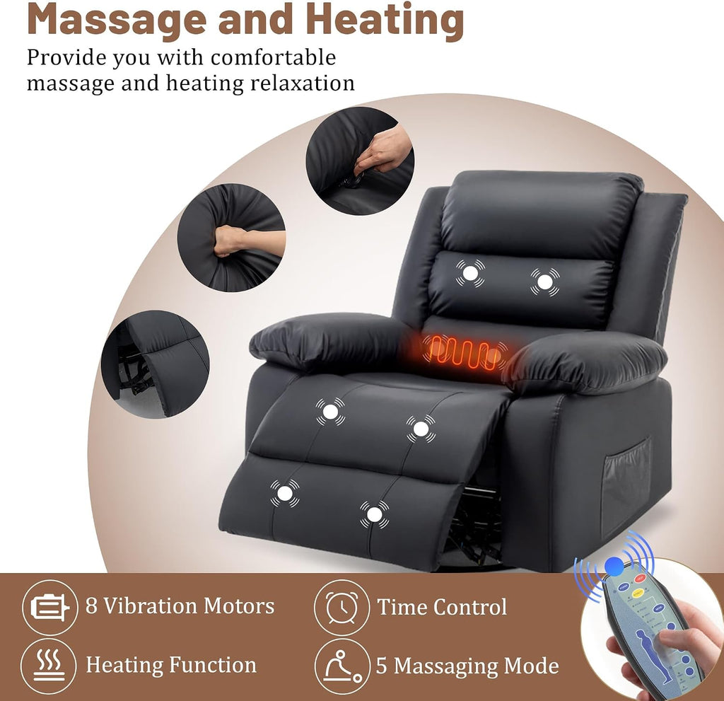 Korser Rocker Recliner Chairs for Adults, Oversized Recliner with Massage and Heating Function, 360° Swivel Nursery Rocking Chairs, Extra Wide Recliner Chair for Bedroom and Living Room