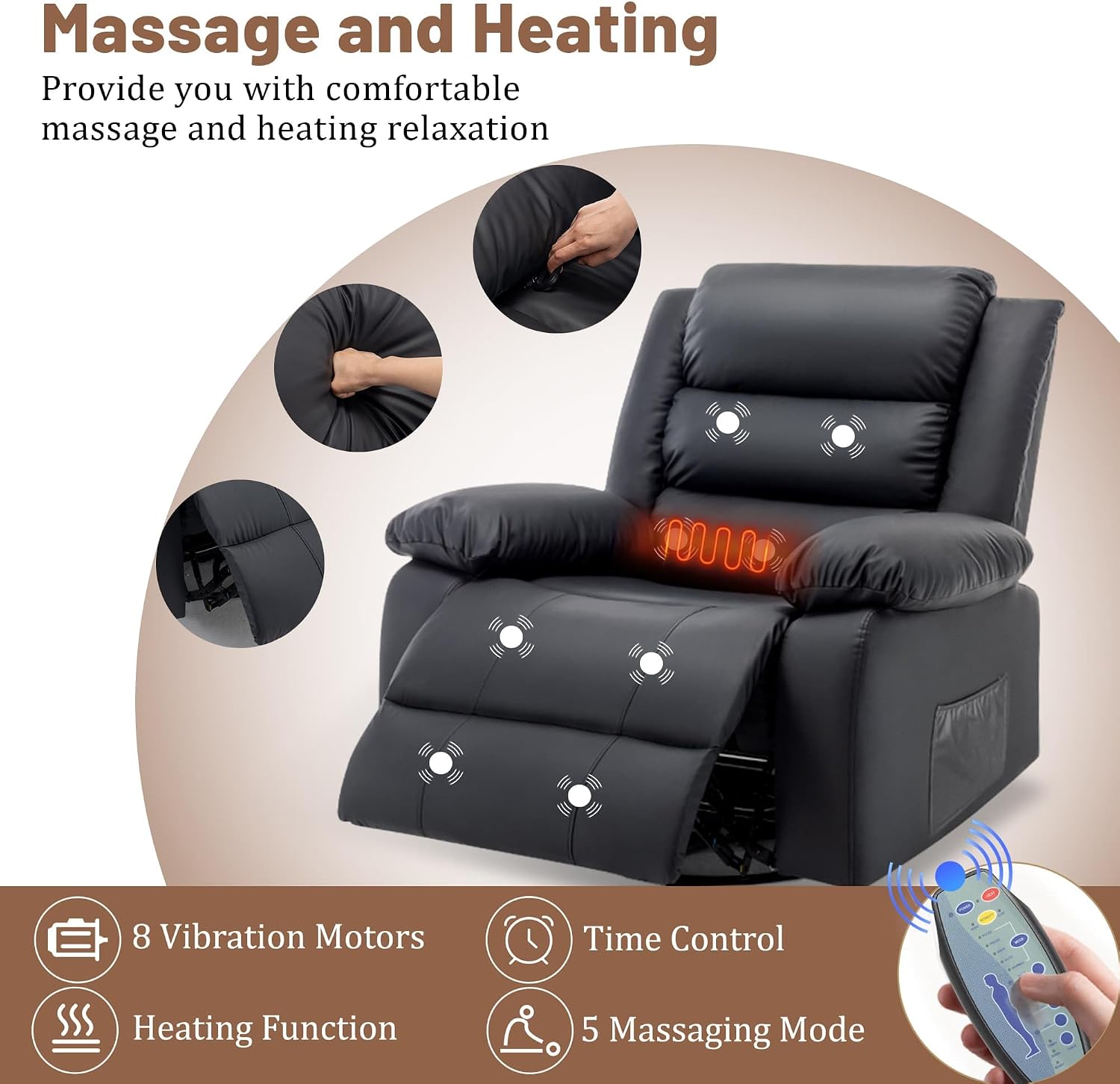 Korser Rocker Recliner Chairs for Adults, Oversized Recliner with Massage and Heating Function, 360° Swivel Nursery Rocking Chairs, Extra Wide Recliner Chair for Bedroom and Living Room