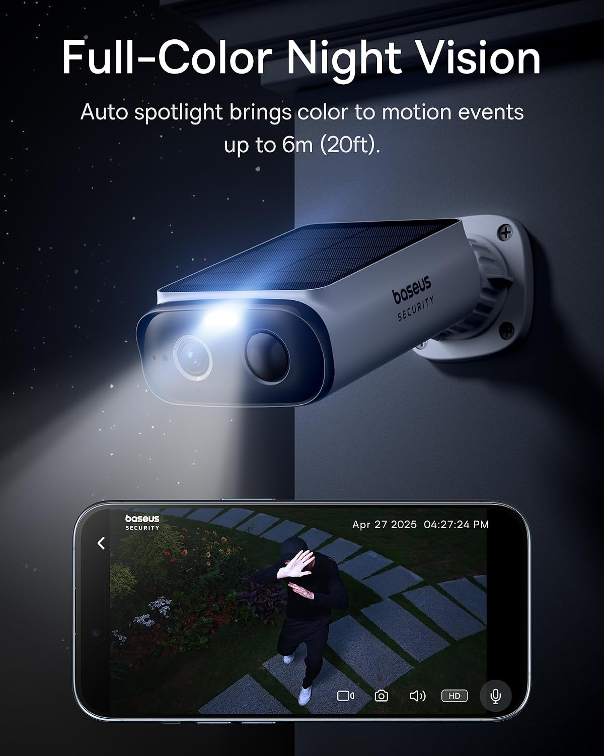 Baseus Solar Security Cameras Wireless Outdoor S1 Lite 4-Cam Kit, 2K Solocam, Continuous Power, Color Night Vision, AI Human Detection, IP67, No Monthly Fee, Compatible with Alexa & Google Home
