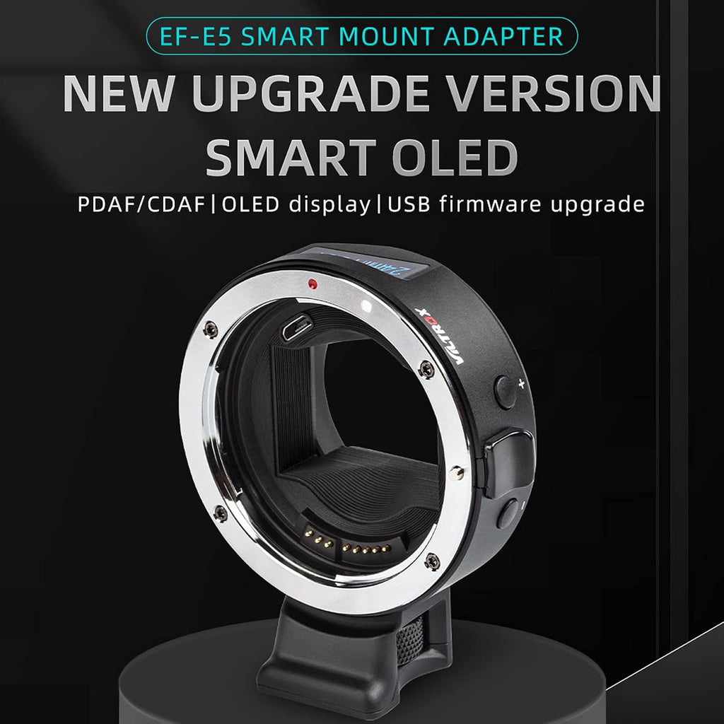 VILTROX EF-E5 Smart Auto Focus Lens Mount Adapter with OLED Screen for Canon EF/EF-S Lens to Sony E Mount Camera A7/A7R/A7RIII/A7III/A7II/A6500/A6300