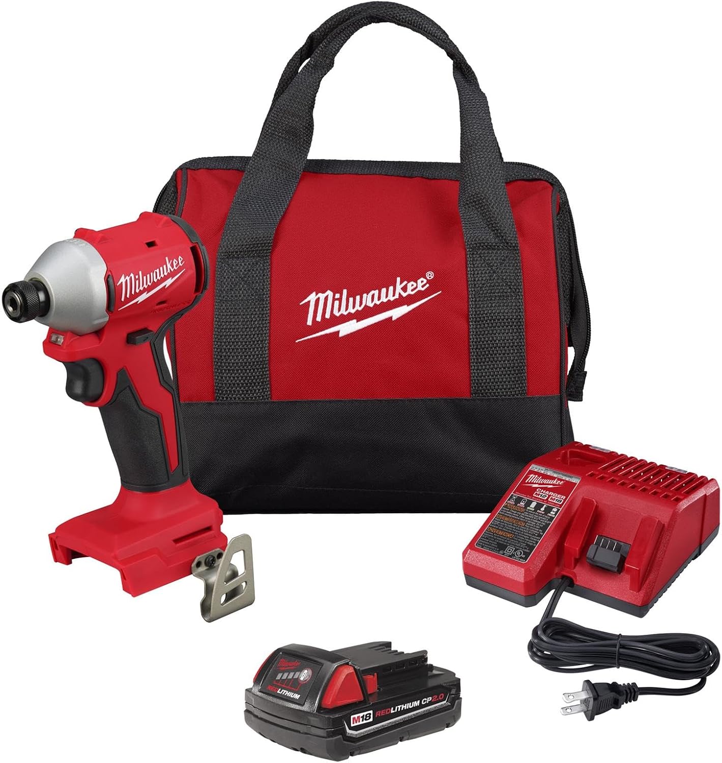 Milwaukee 2850-21P M18 Brushless Lithium-Ion Compact 1/4 in. Cordless Hex Impact Driver Kit (2 Ah)