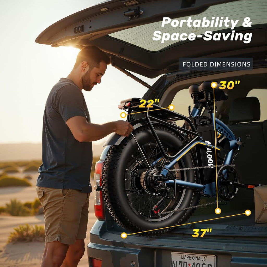 Auloor Folding Electric Bike for Adults, 1500W Peak Motor 48V 20Ah Removable Battery, 30 MPH 80 Miles, 20' Fat Tires Full Suspension Ebike, 7-Speed All Terrain E-Bike for Commuting, Camping & Outdoors