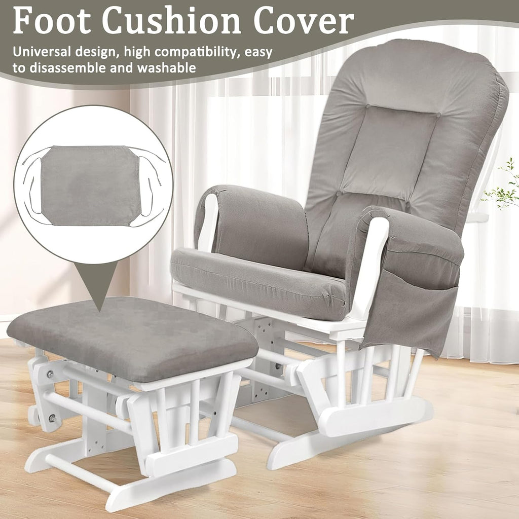 BECHAEO 5PCS Velvet Glider Rocker Replacement Cushions with Ottoman Cover Soft Thicken Rocking Chair Cushion Set for Indoor Nursery Glider Rocking Chair, Greige