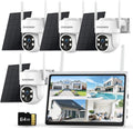 2.5K Outdoor Solar Wireless Security Camera System, 4-Camera Kit with 10' Monitor for Home Surveillance 360° View, 2.4/5GHz WiFi, Forever Power, 64GB Storage, No Subscription, No Monthly Fee