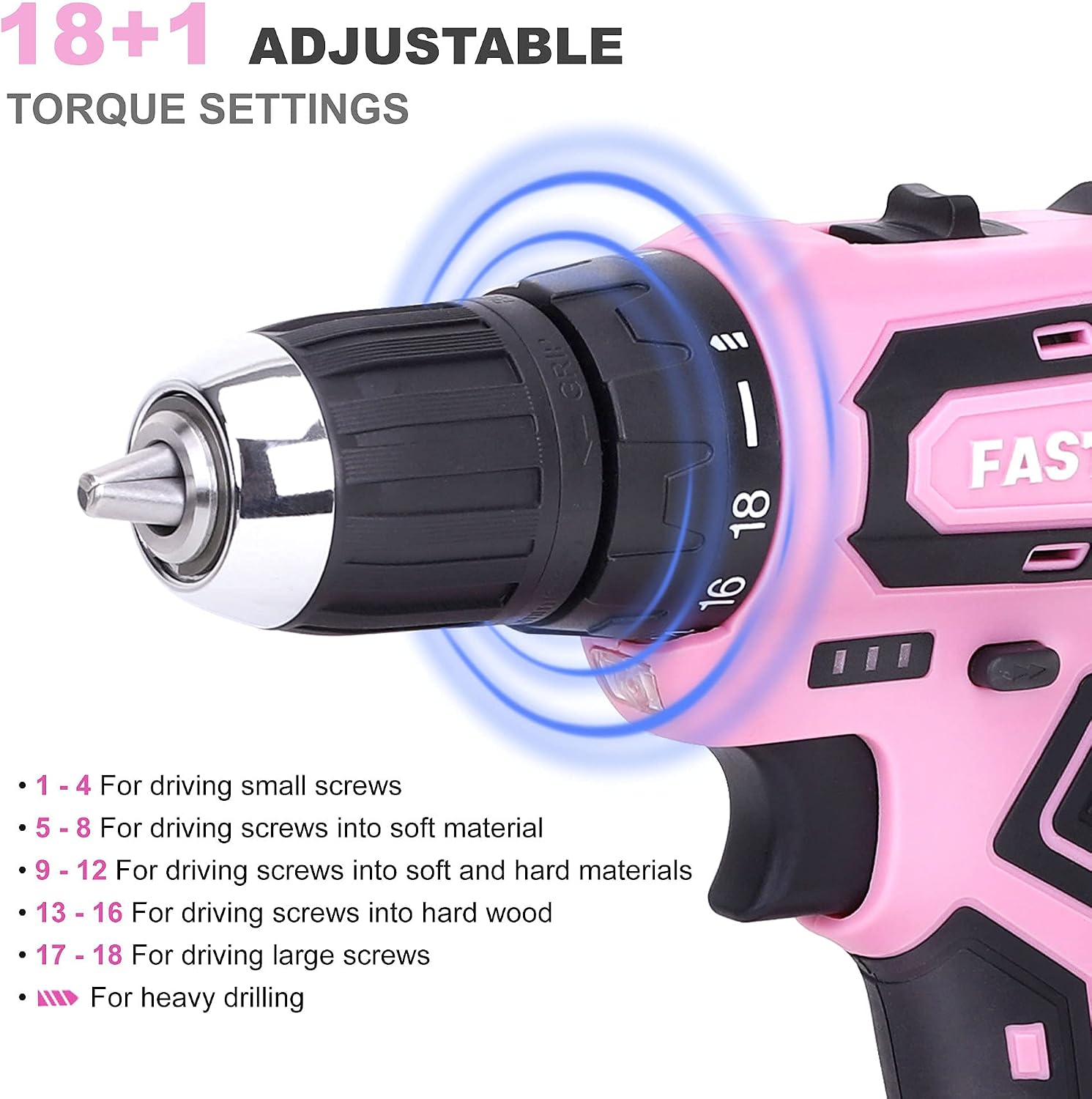 FASTPRO 232-Piece Pink Tool Set with Drill, 20V Cordless Drill Driver and Home Tool Set, Pink Drill Set for Women, Lady's Repairing Kit with 12-Inch Storage Bag, Pink