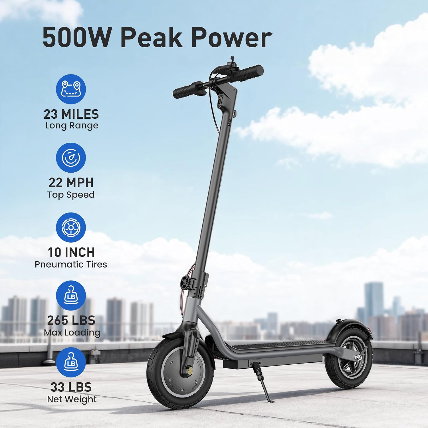 Electric Scooter, 500W/750W Powerful Motor, 22/25 MPH Top Speed & 23/28 Miles Range, 9.3'/10' Tires, Foldable Commuter Scooter for Adults and Teens with Dual Braking,Cruise Control,APP Control