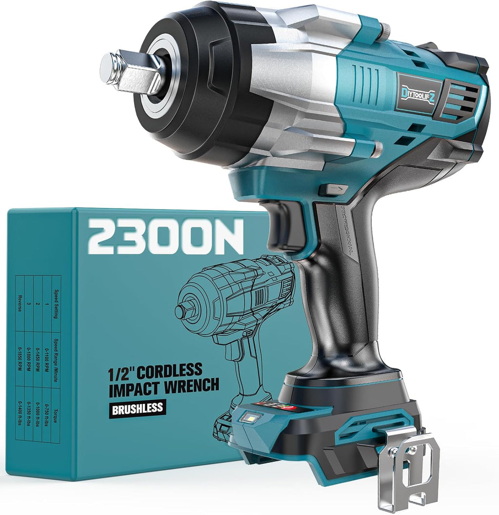 DIYtoolifz Cordless Impact Wrench 1/2' Compatible with Makita 18V Battery, 1700 Ft-lbs High Torque Impact Driver, Electric Impact Gun with 4 Speed Modes & LED Light for Car, Truck, Mower(Bare Tool)