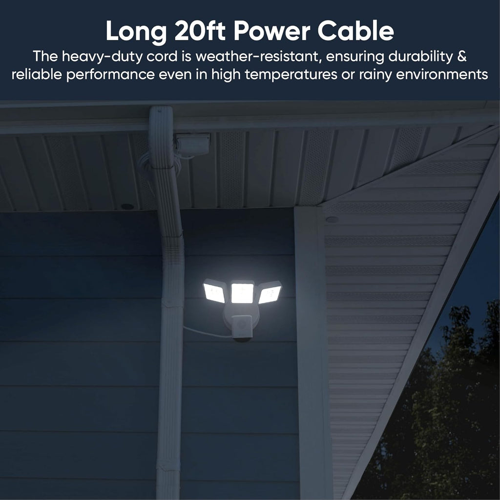WYZE Floodlight Camera Pro with Plug-in Mount, PCMag Editor's Choice 3000-Lumen LEDs, 2.5K HD Outdoor Security Camera, Color Night Vision, Wall Mount with 20ft Power Cable, Easy Installation (White)