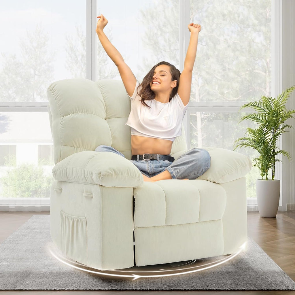 Swivel Rocking Recliner Chair With Extra Large Footrest High Back, 360° Swivel Rocker Chair,Upholstered Glider Nursery Chair for Living Room, Bedroom & Nursery, Comfortable Deep Seat for Relaxation