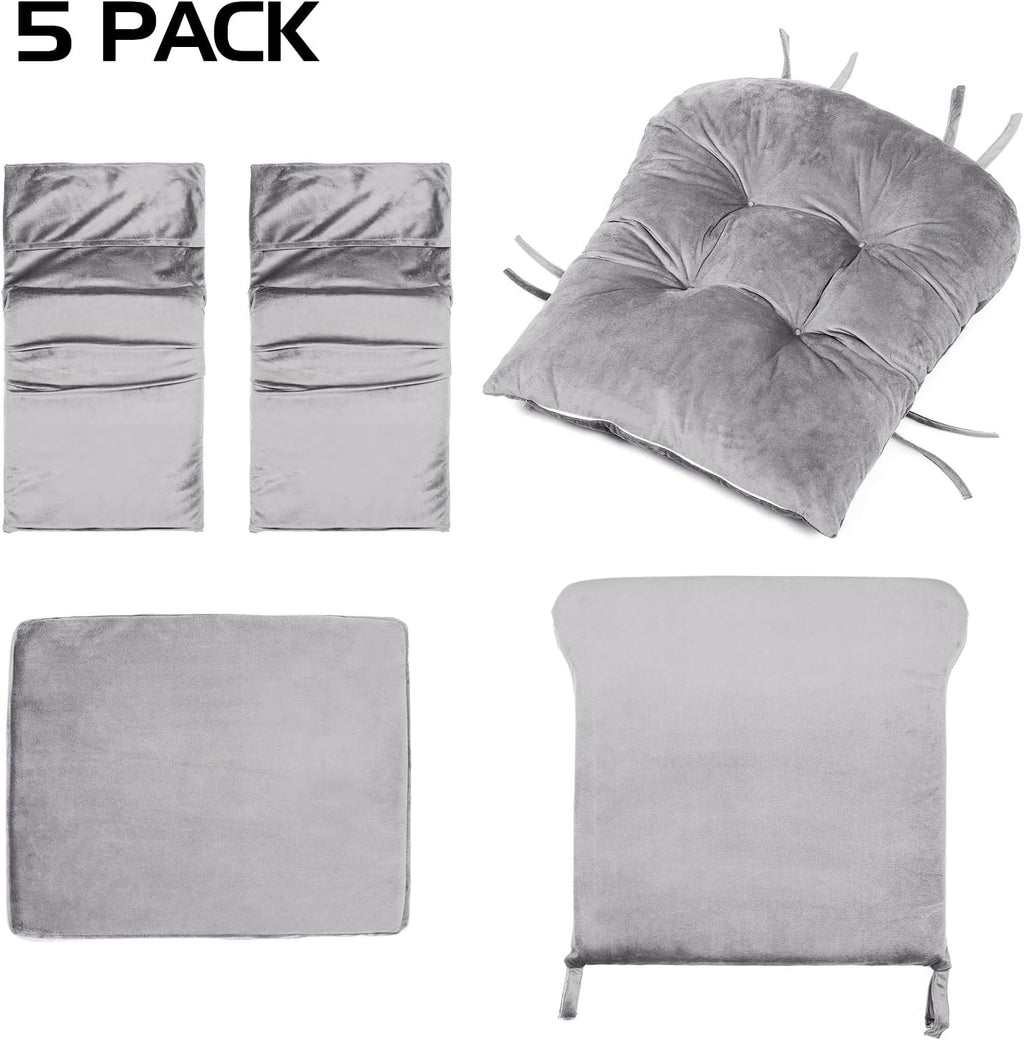 Lucky Monet 5Pcs Glider Rocker Replacement Cushions - Velvet Glider Cushions Replacement Set with Side Storage Pockets, Thick Glider Chair Cushions Washable & Non Slip, Cushion ONLY - Gray
