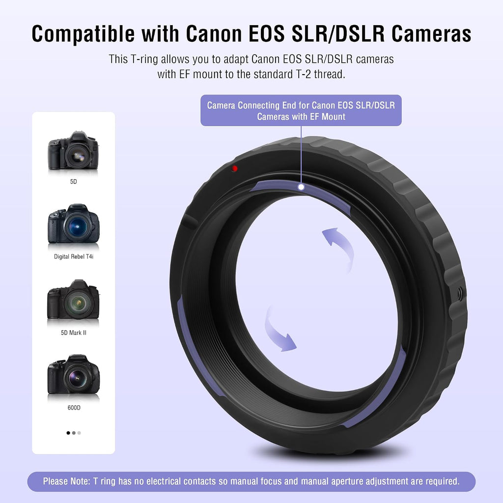 Astromania Metal T-Ring Adapter for Canon EOS DSLR/SLR - Bundle with - 1.25 Inch Flip Mirror for Telescope with Eyepiece Adapter