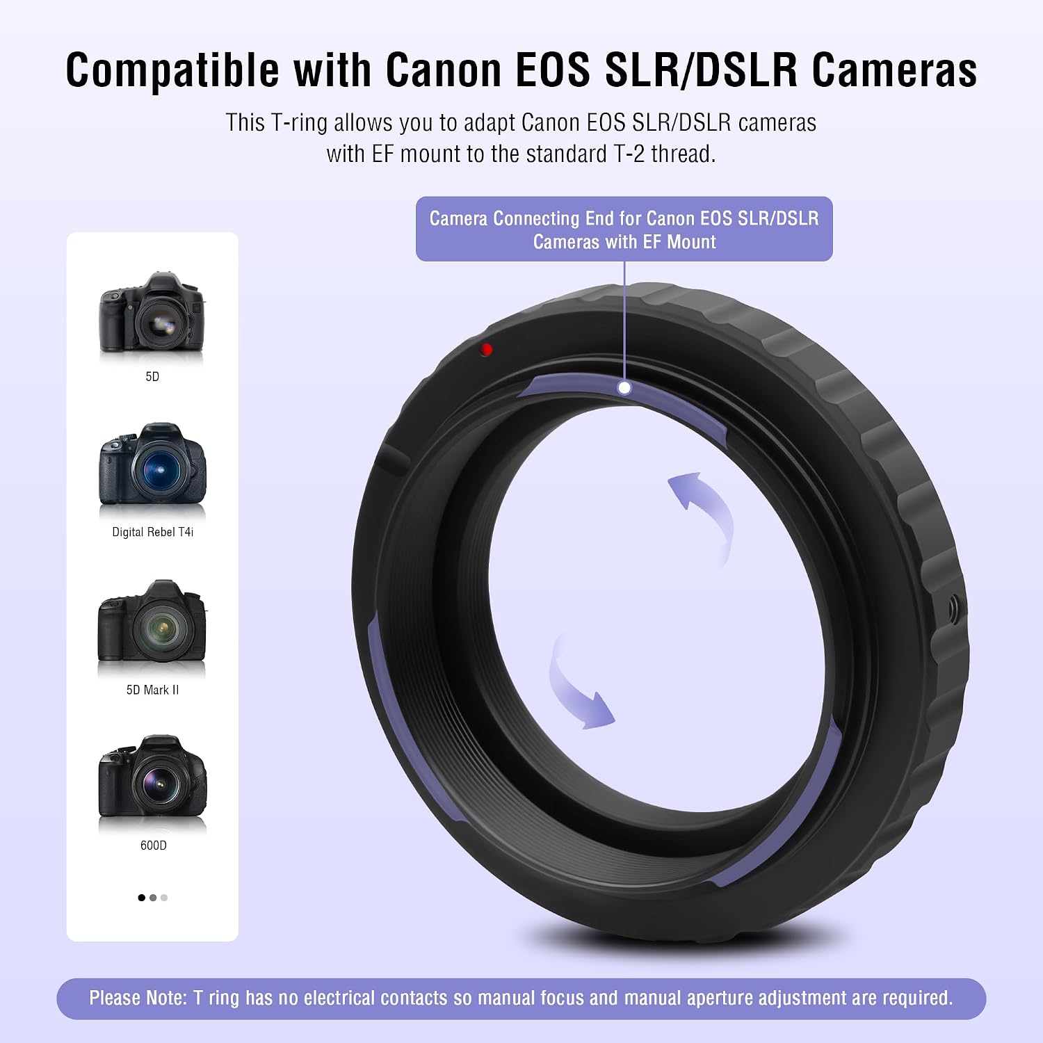 Astromania Metal T-Ring Adapter for Canon EOS DSLR/SLR - Bundle with - 1.25 Inch Flip Mirror for Telescope with Eyepiece Adapter