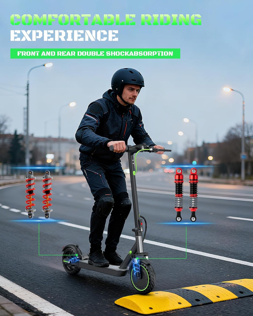 NAVIC Electric Scooter with Dual Suspension, 8.5'/10' Tires, 350W/500W Motor, 19/22 Mph, Max 22/25/27/49Miles Range, Foldable E Scooter for Adults with Braking, App Control
