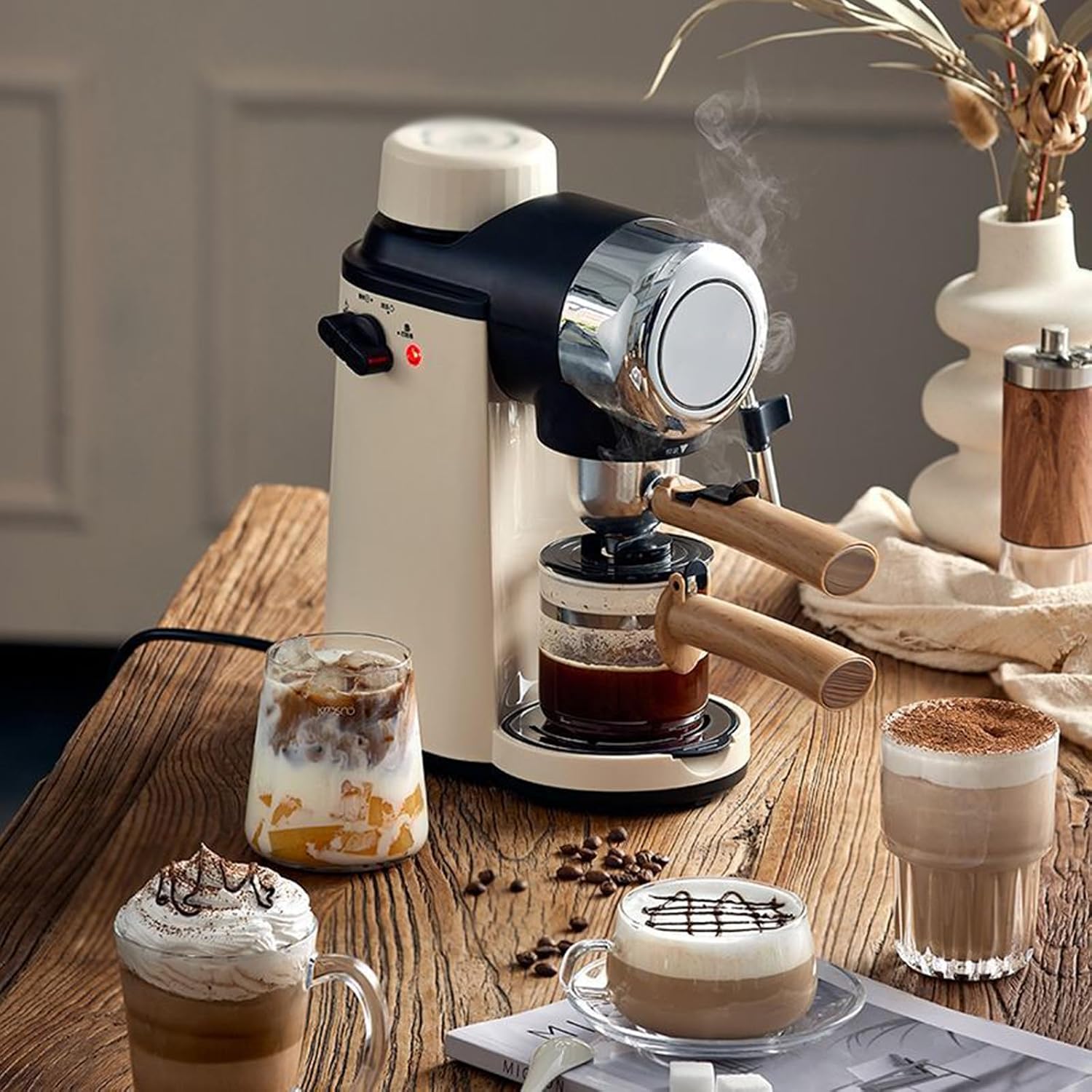 Espresso Coffee Maker, Traditional Barista Pump Espresso Machine, Semi Automatic Espresso Machine, with Steam Frother, 5 Bar Pressure Pump, Room