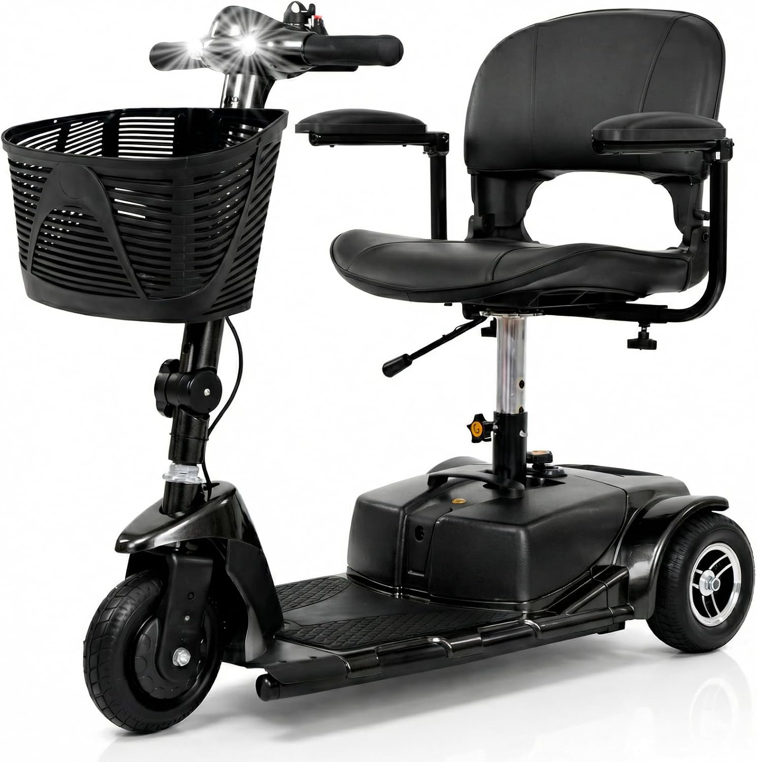 Vive 3 Wheel Mobility Scooter - Electric Powered Mobile Wheelchair Device for Adults - Folding, Collapsible and Compact for Travel - Long Range Power Extended Battery with Charger and Basket Included