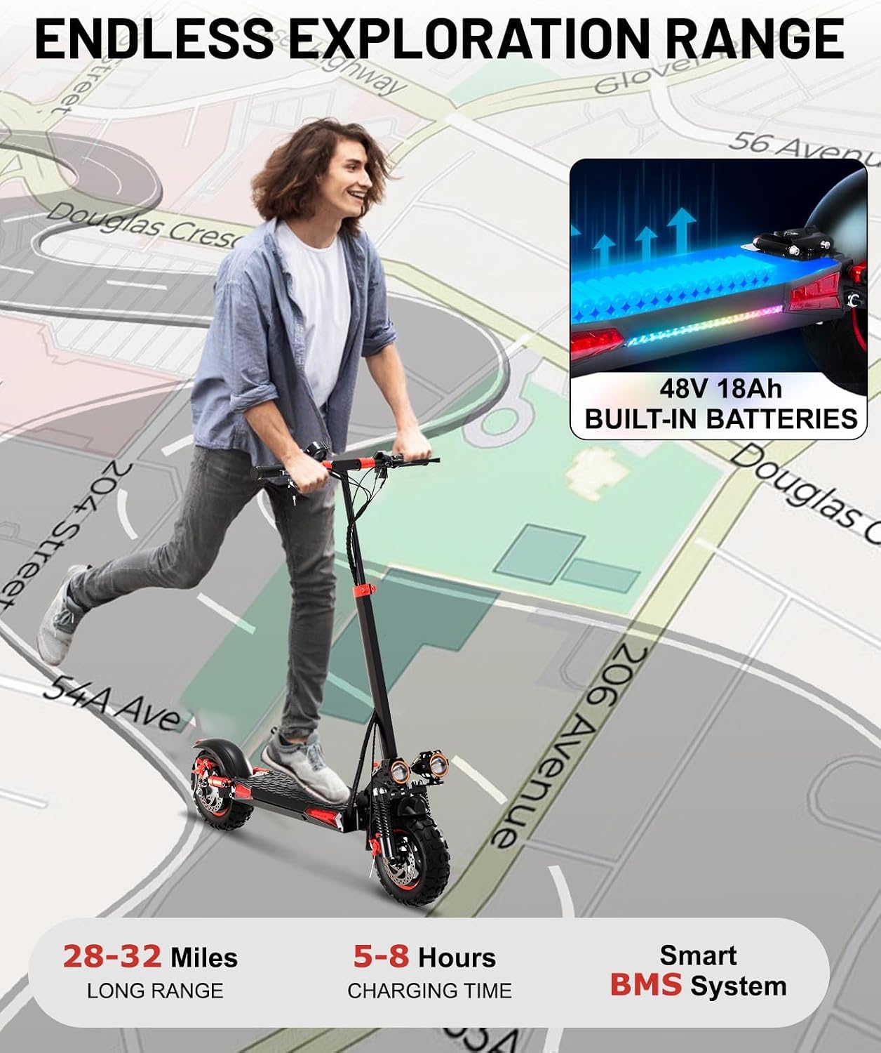 Offroad Electric Scooter Adults with Seat - 28-34 Miles Long Range & 25/34 Mph Fast Electric Scooters, 1200W All Terrian Escooter for Adult,Height Adjustable,Dual Suspensions Foldable Scooter