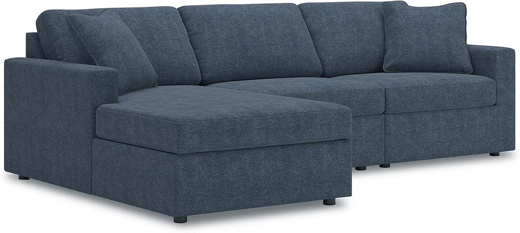 Signature Design by Ashley Modmax Contemporary L-Shaped Left-Arm Facing Modular Stain Resistant 3-Piece Sectional with Chaise, Reversible Cushions and 2 Accent Pillows, Blue