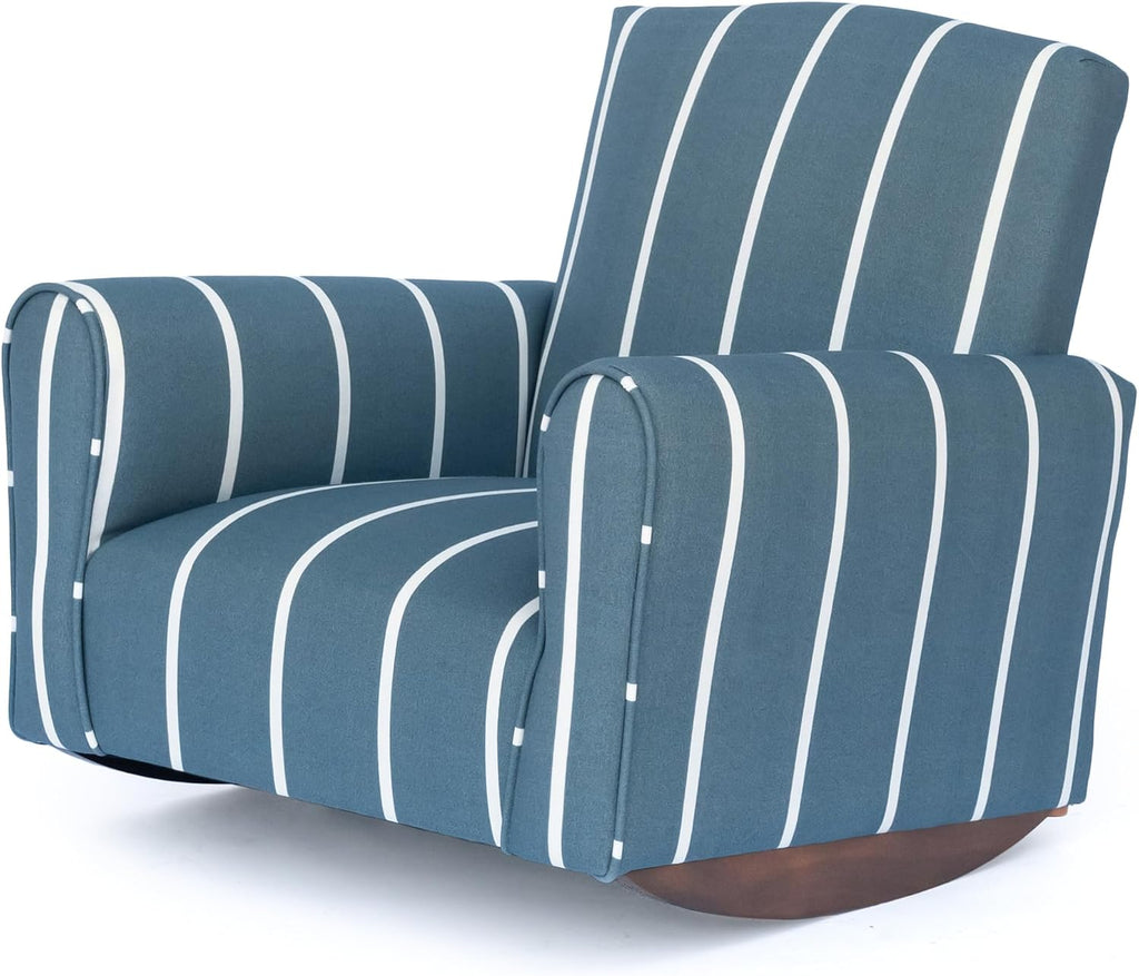 Toddler Personalized Armchair, Kids Upholstered Rocking Chair with Personalization, Toddler Chair with Personalized Name, Comfy Child Armchair (Rockers, Slate Blue Stripe)
