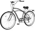 Cruiser Bike for Adults, 7-Speed Beach Cruiser Bicycle, 24/26 Inch Step-Through or High-Bar Frame, Comfort City Commuter Bike with Rear Rack, Fenders, Wide Saddle for Women & Men