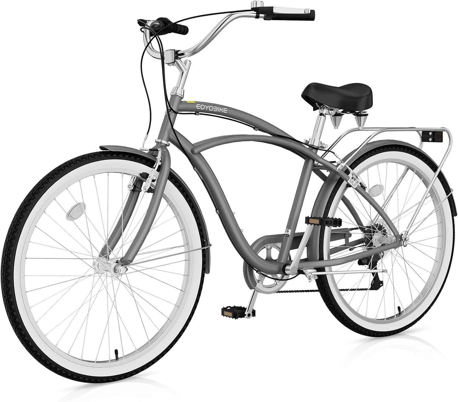 Cruiser Bike for Adults, 7-Speed Beach Cruiser Bicycle, 24/26 Inch Step-Through or High-Bar Frame, Comfort City Commuter Bike with Rear Rack, Fenders, Wide Saddle for Women & Men