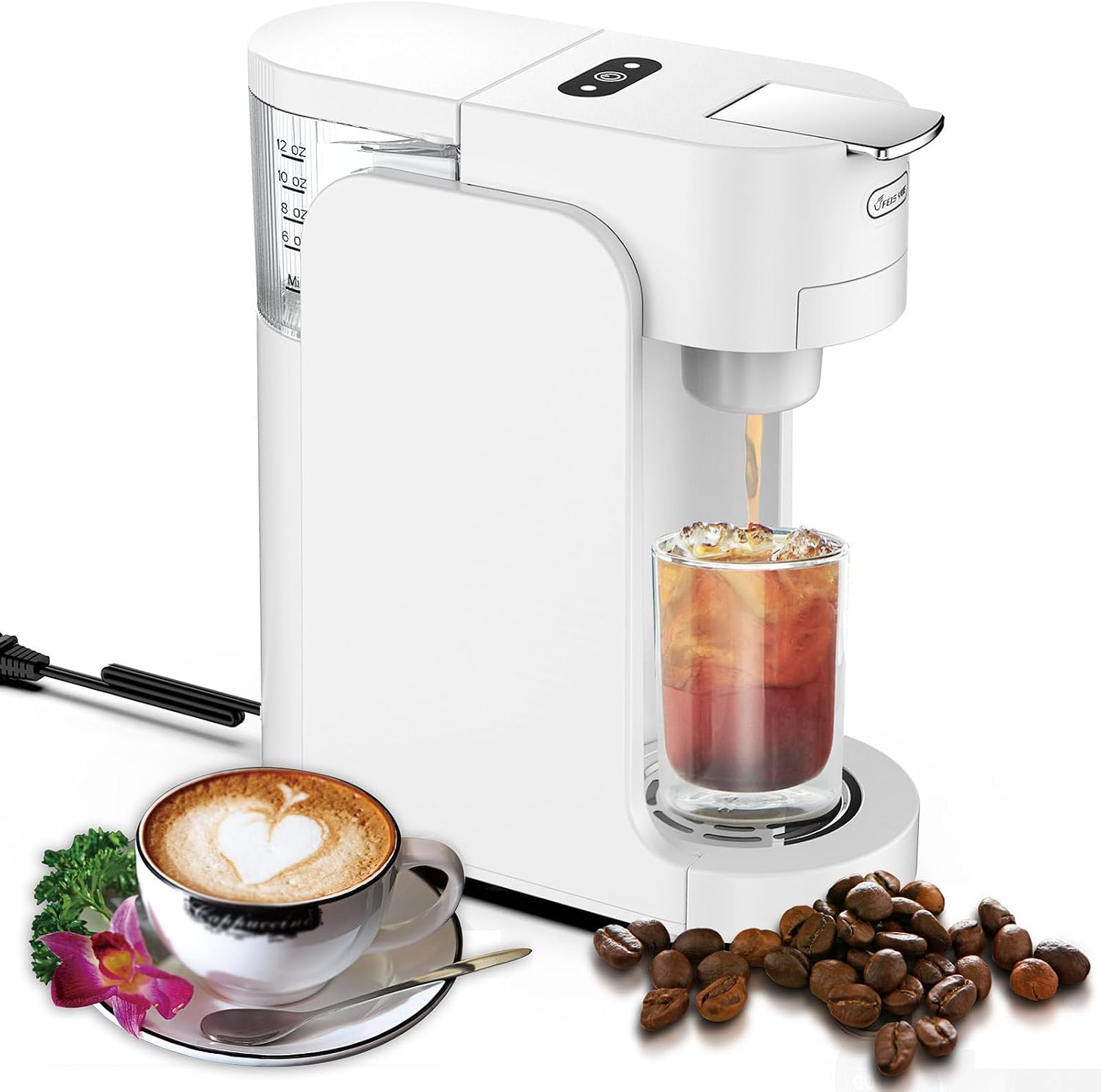 Espresso Machine, Single-Serve Coffee Maker, Mini Capsule Coffee Machine with 12oz Water Tank, for K-cup Capsules, One-touch Switch, Cappuccino And Latte Machine Maker For Home,White