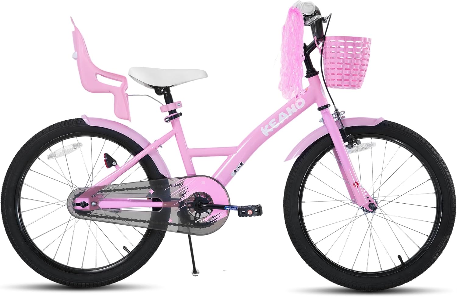 KEANO Zinnia 20 Inch Kids Bike for Girls Ages 7-10 Years, 20 Inch Girls' Bikes with Kickstand, Streamers, Basket and Doll Seat, Children Bicycles Pink