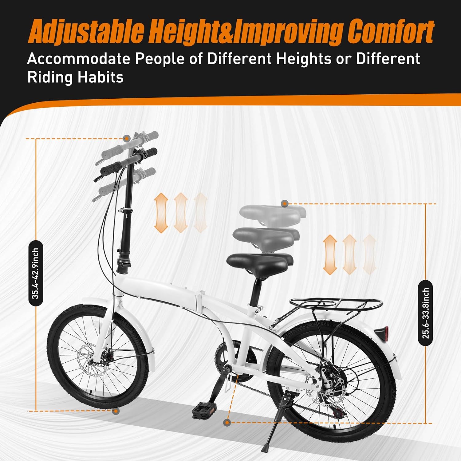 20' Foldable Bicycle, 7 Speed Non-Slip Folding Bike W/Dual Disc Brake & Adjustable Design, Folding Bikes for Adult City Commuter Bicycle
