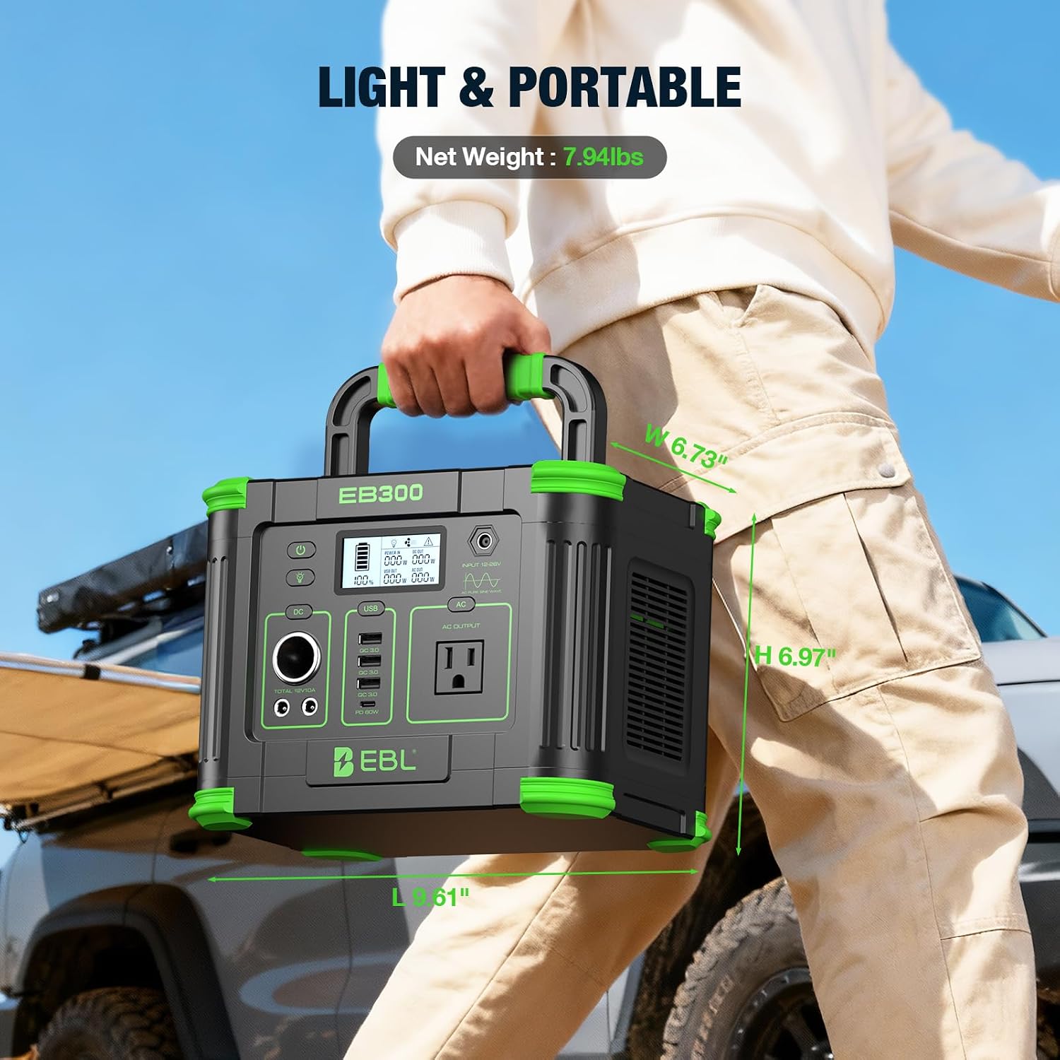EBL Portable Power Station 288.6Wh 330W Solar Generator Pure Sine Wave AC Output (600W Peak) with 5W Wireless Charger, SOS LED Light & Multi-Port Design for Camping Home Emergency RV CPAP