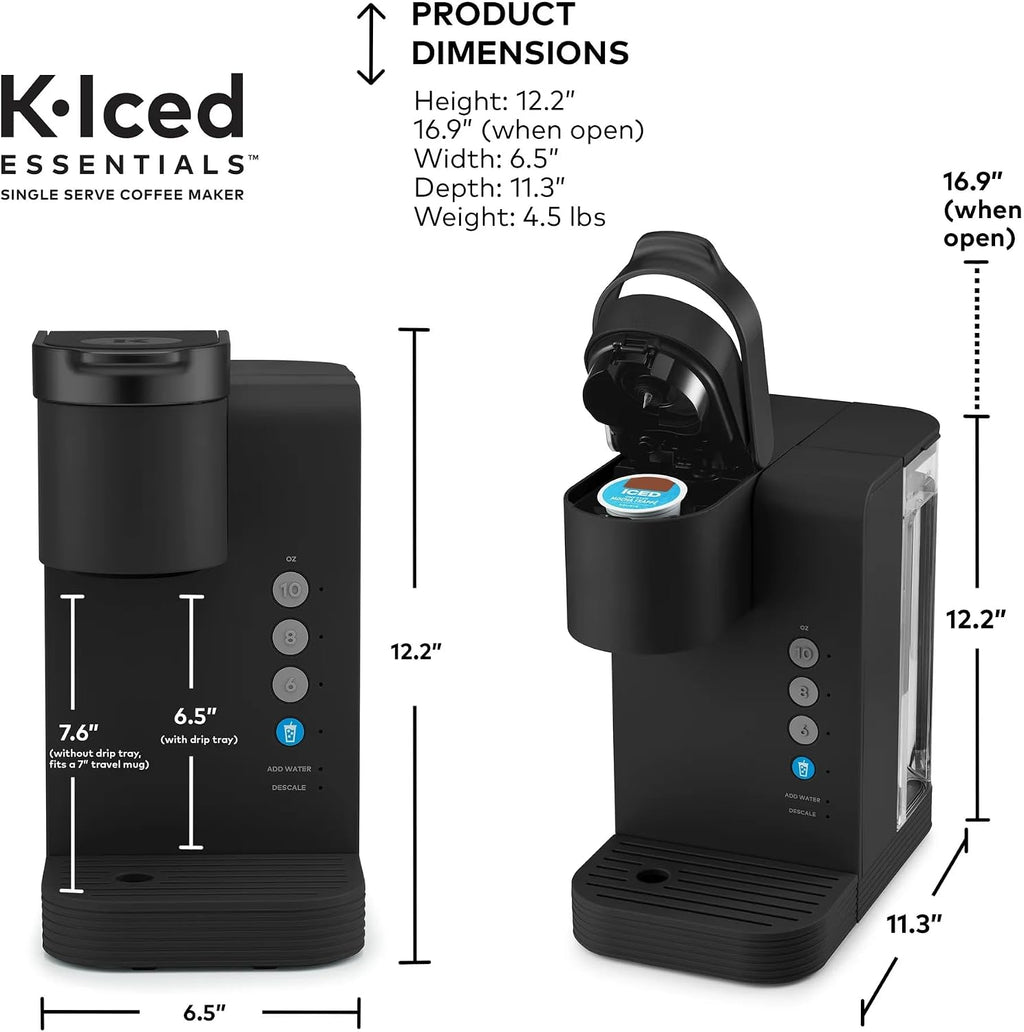 K-Iced Essentials Coffee Maker, Single-Serve KCup Pod Brewer with Removable Reservoir and Auto-Off, Energy Efficient, Includes K Iced Tumbler, Compact, Black