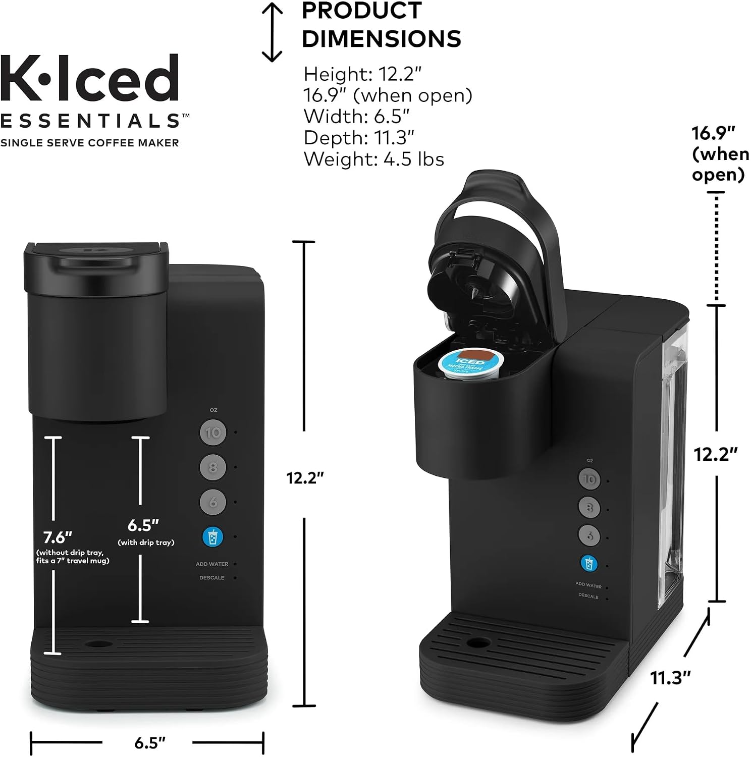 K-Iced Essentials Coffee Maker, Single-Serve KCup Pod Brewer with Removable Reservoir and Auto-Off, Energy Efficient, Includes K Iced Tumbler, Compact, Black