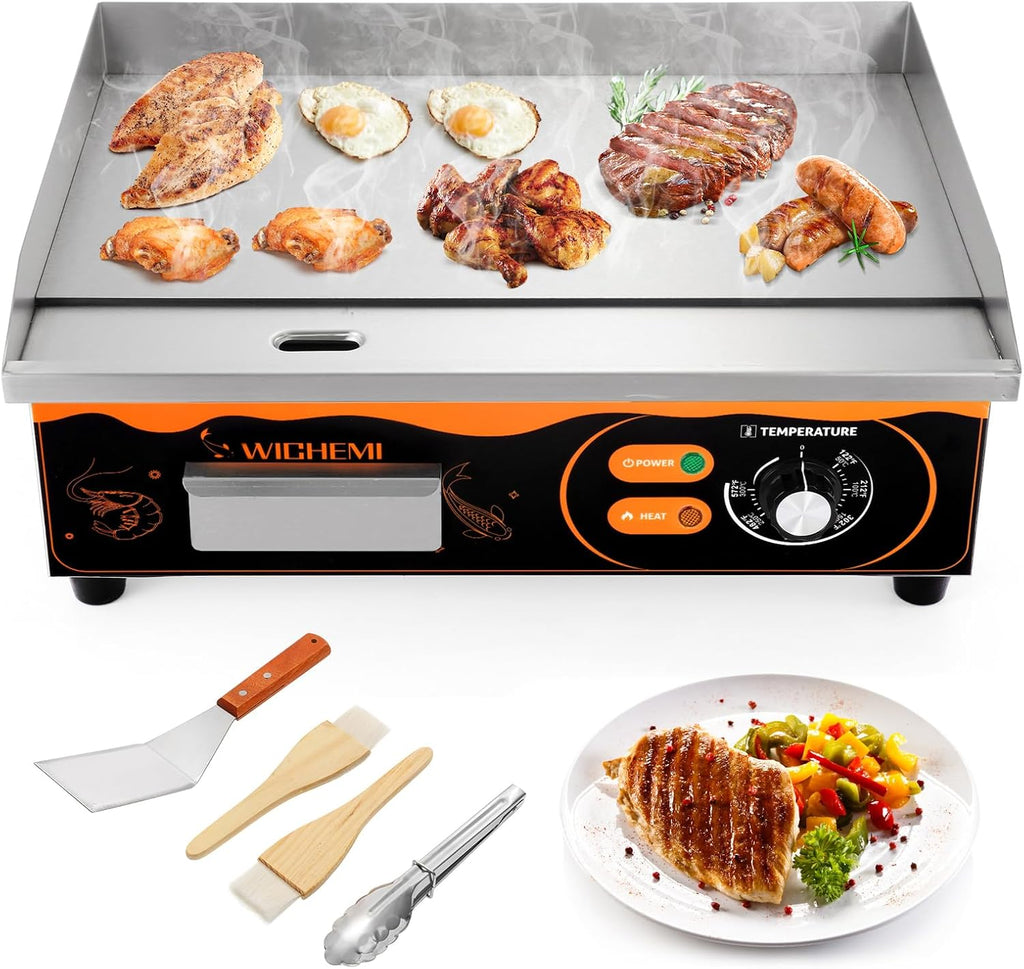 WICHEMI 22' Electric Grill Commercial Countertop Griddle Flat Top Grill Hot Plate Non-Stick Stainless Steel Teppanyaki Grill for Restaurant Kitchen, 110V 3000W